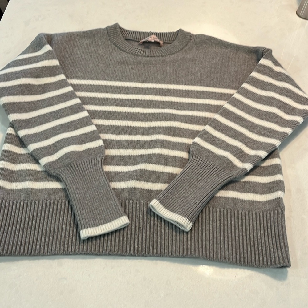 Philosophy Republic Gray White Striped Women Sweater Warm Cozy Chunky L long slv